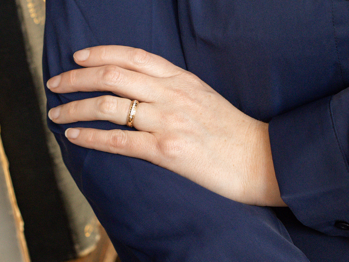 Channel Set Diamond Patterned Wedding Band with Milgrain Edge