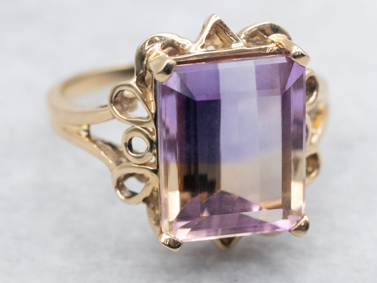 Ametrine Cocktail Ring in Looping Gold Frame