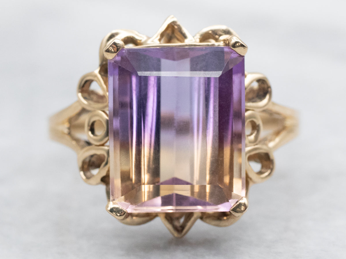 Ametrine Cocktail Ring in Looping Gold Frame