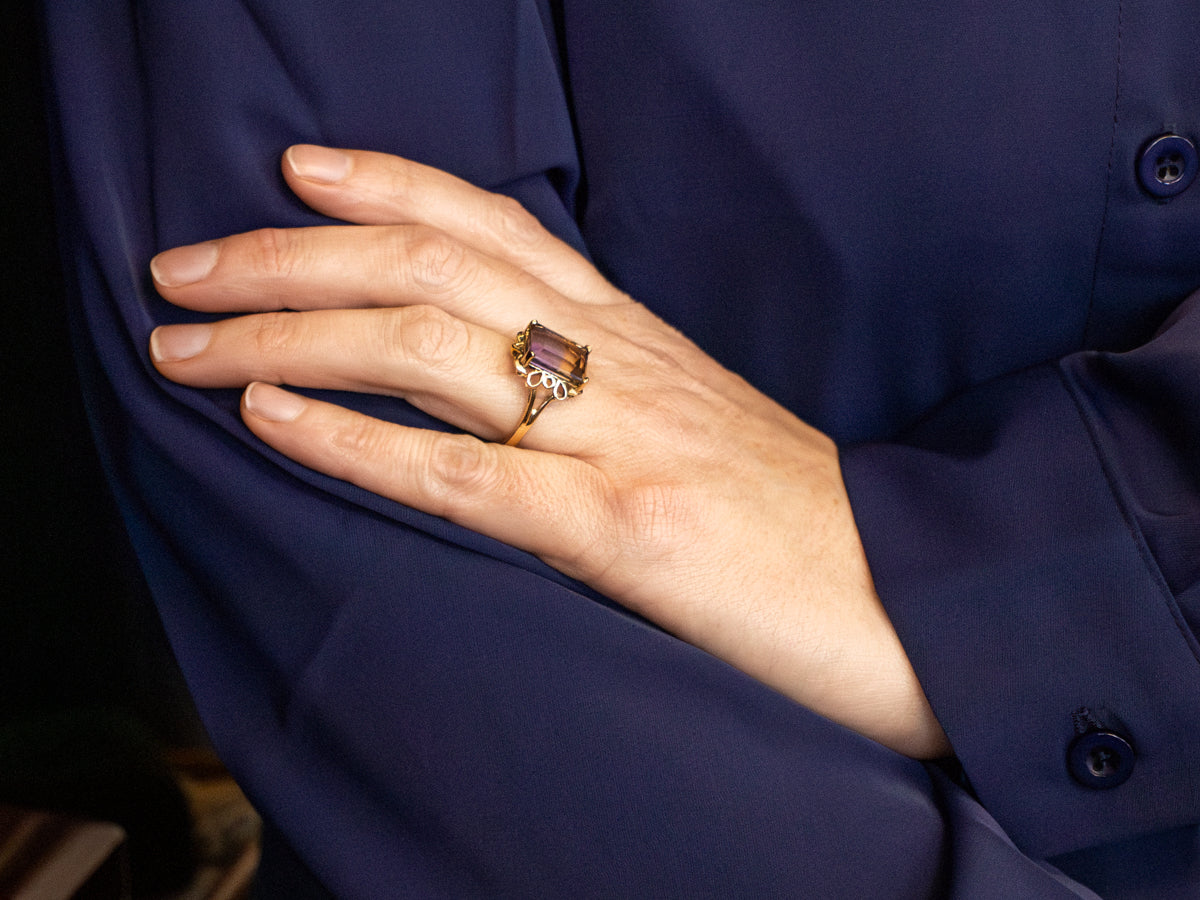 Ametrine Cocktail Ring in Looping Gold Frame