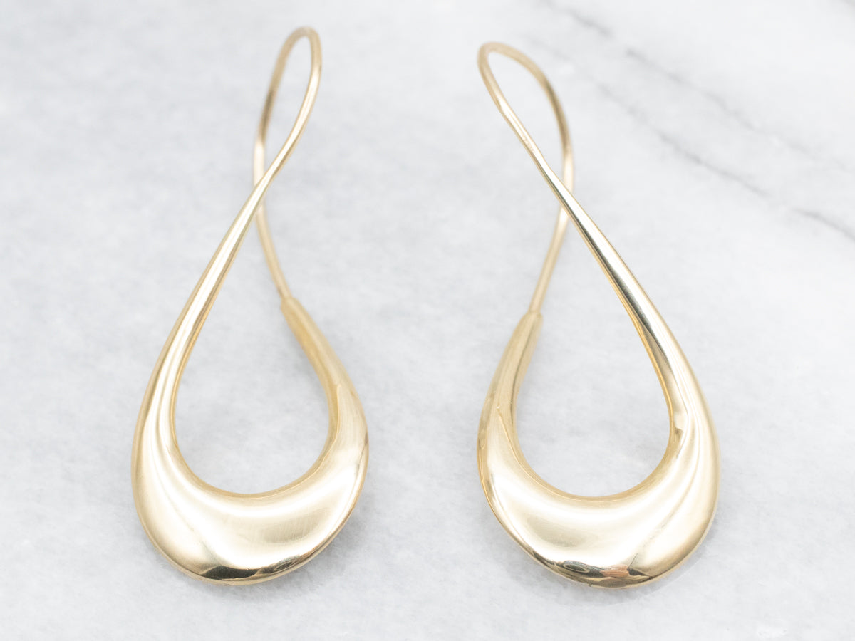 Elongated Gold Twisted Hoop Earrings