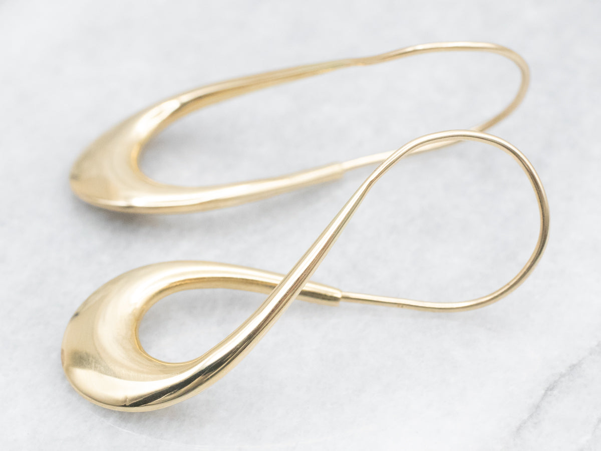 Elongated Gold Twisted Hoop Earrings