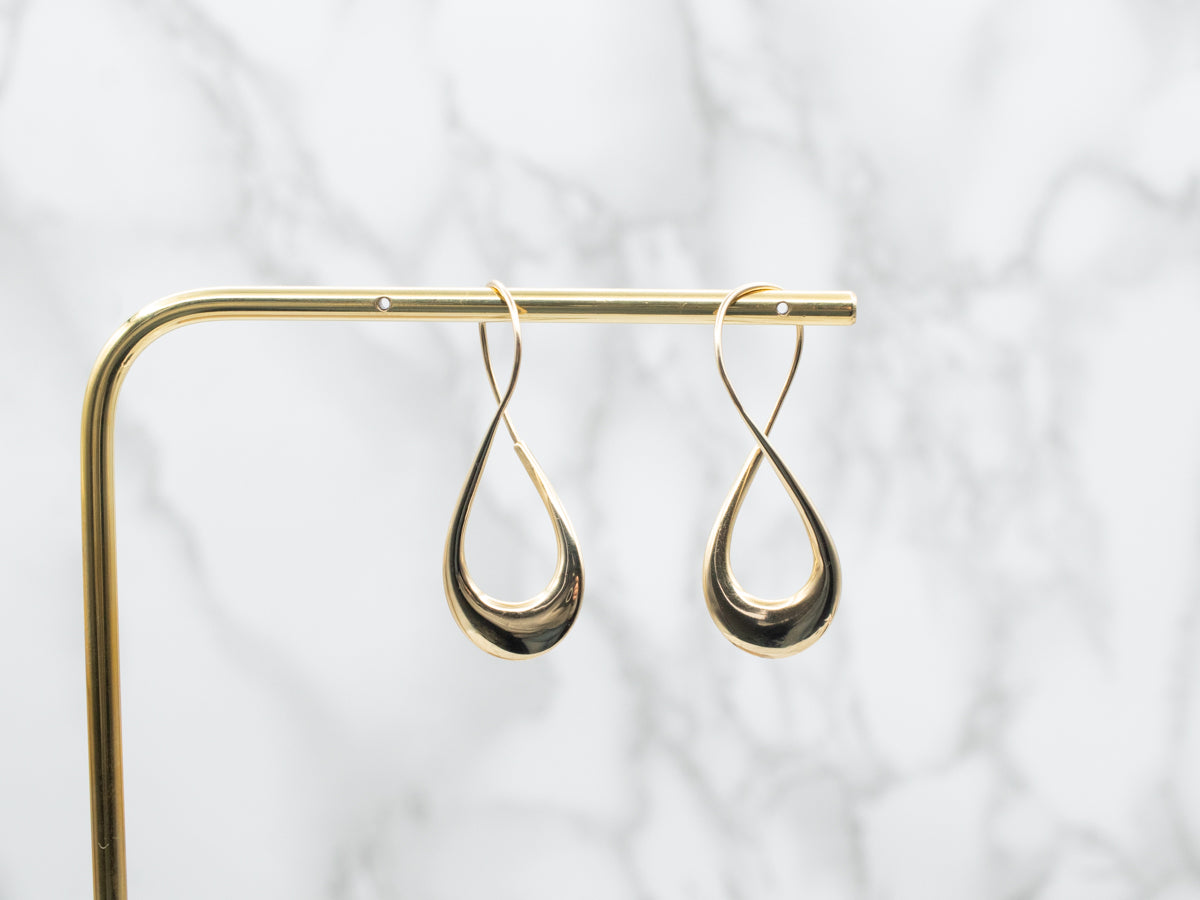 Elongated Gold Twisted Hoop Earrings