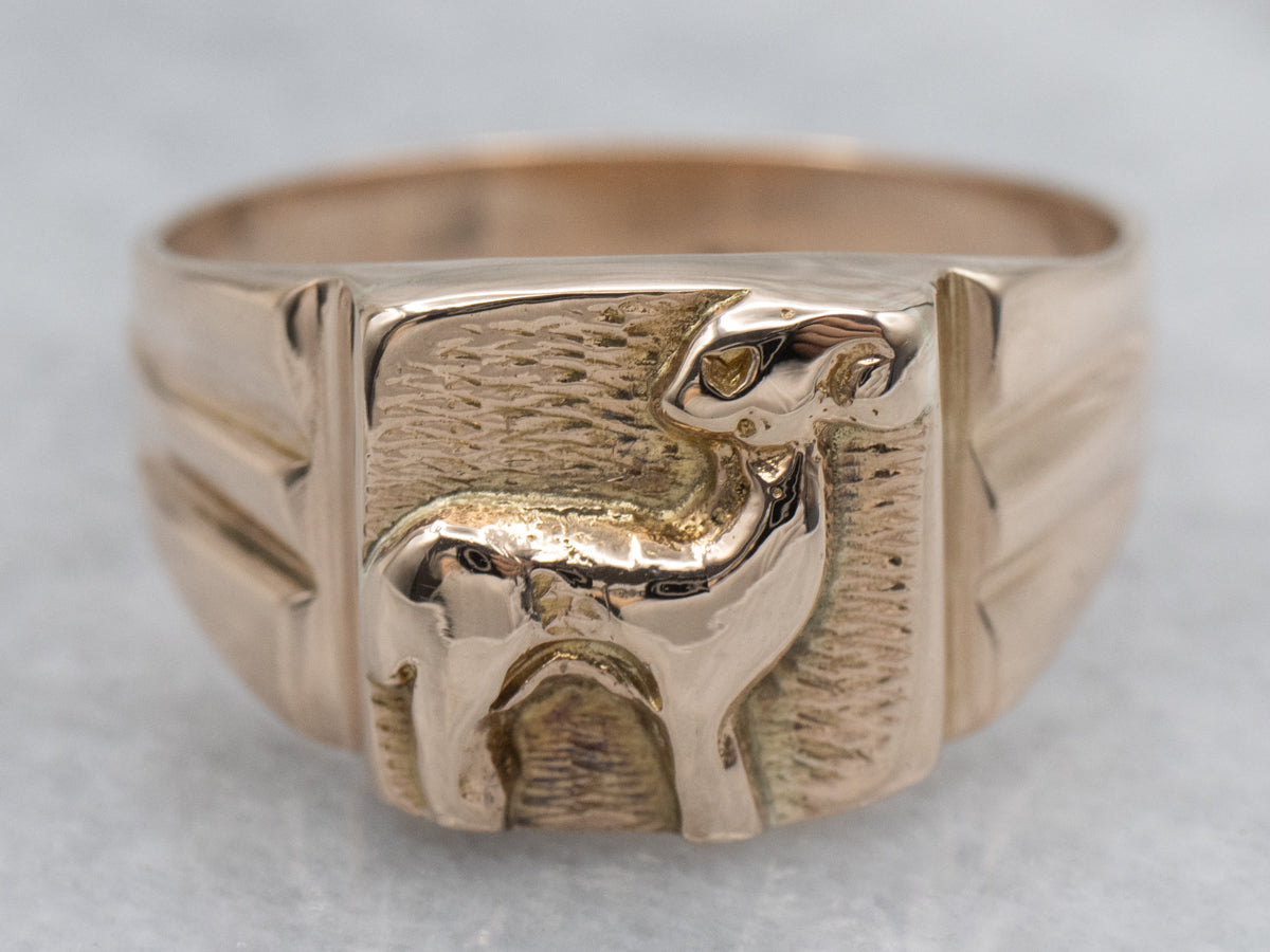 Men's Antique Rose Gold Deer Signet Ring