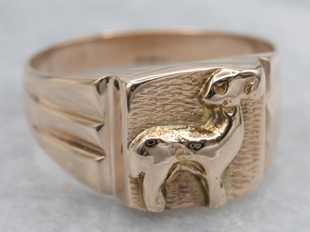 Men's Antique Rose Gold Deer Signet Ring
