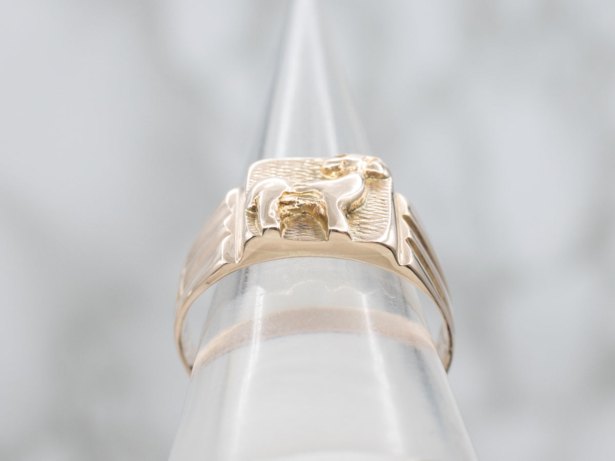 Men's Antique Rose Gold Deer Signet Ring