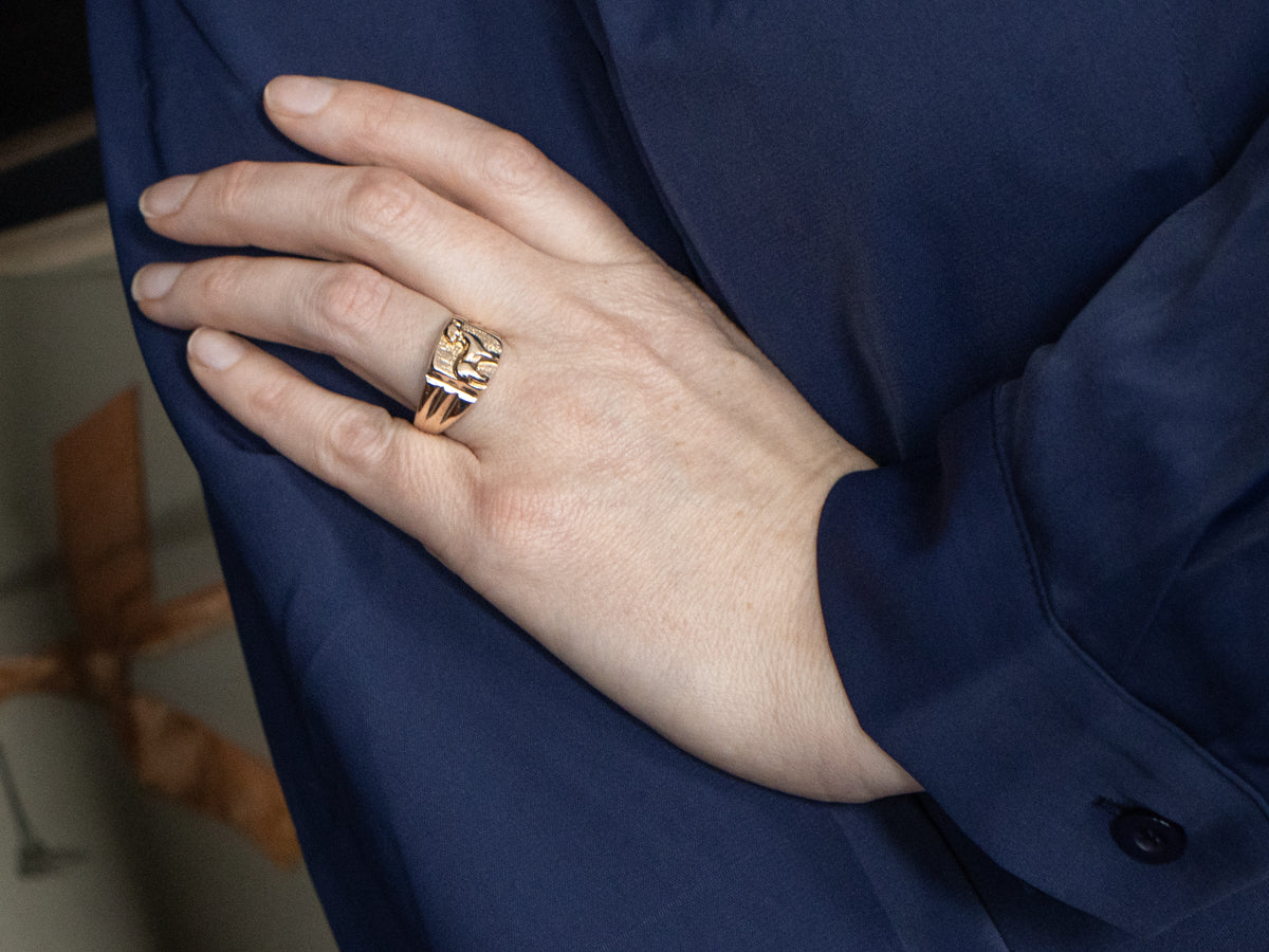 Men's Antique Rose Gold Deer Signet Ring