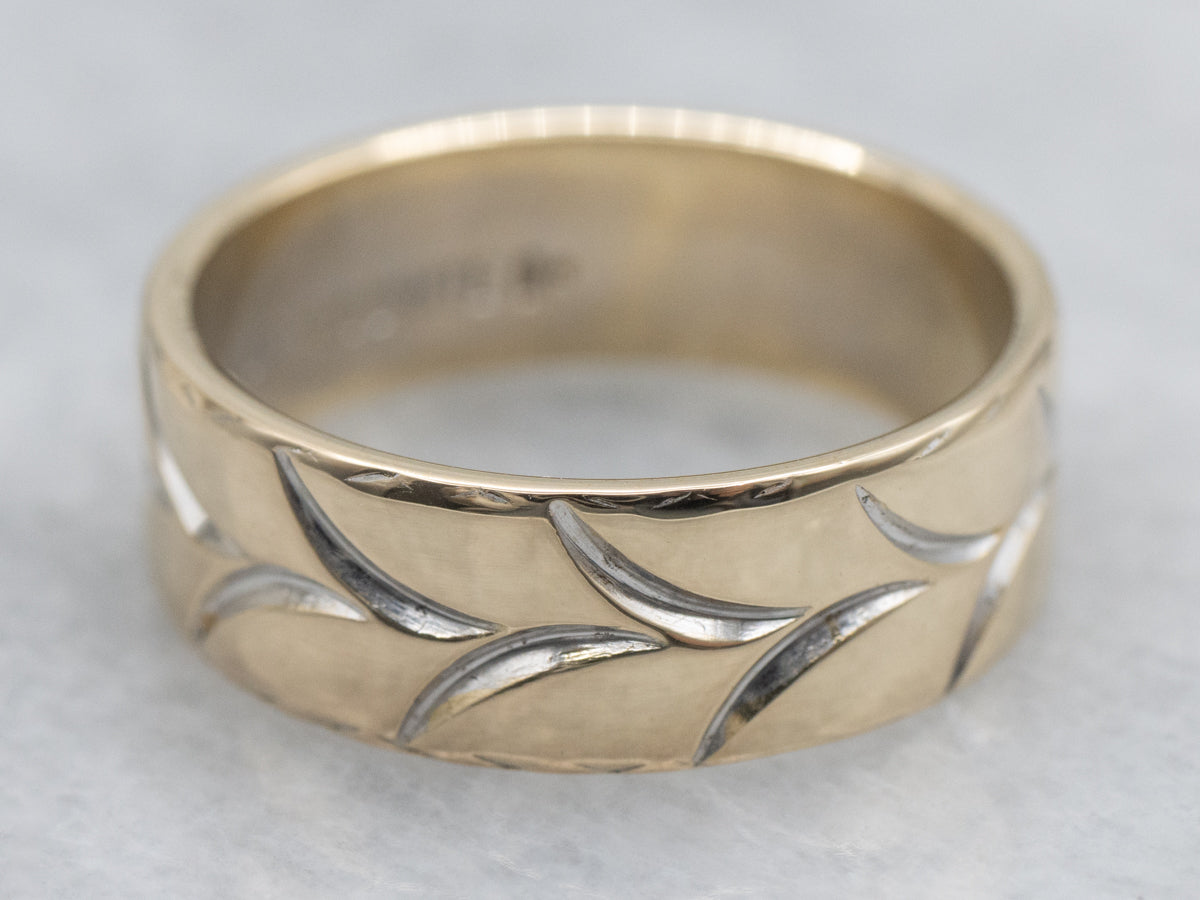 Wide Two-Tone Gold Wheat Pattern Band