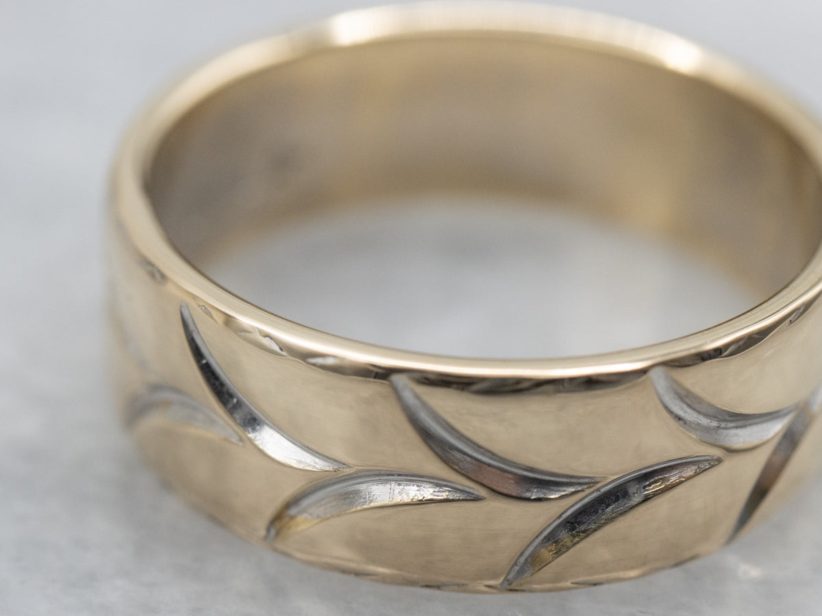Wide Two-Tone Gold Wheat Pattern Band