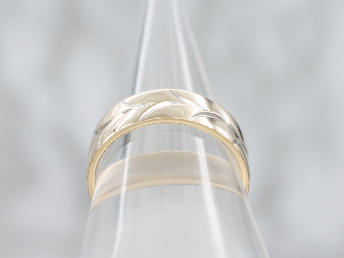 Wide Two-Tone Gold Wheat Pattern Band