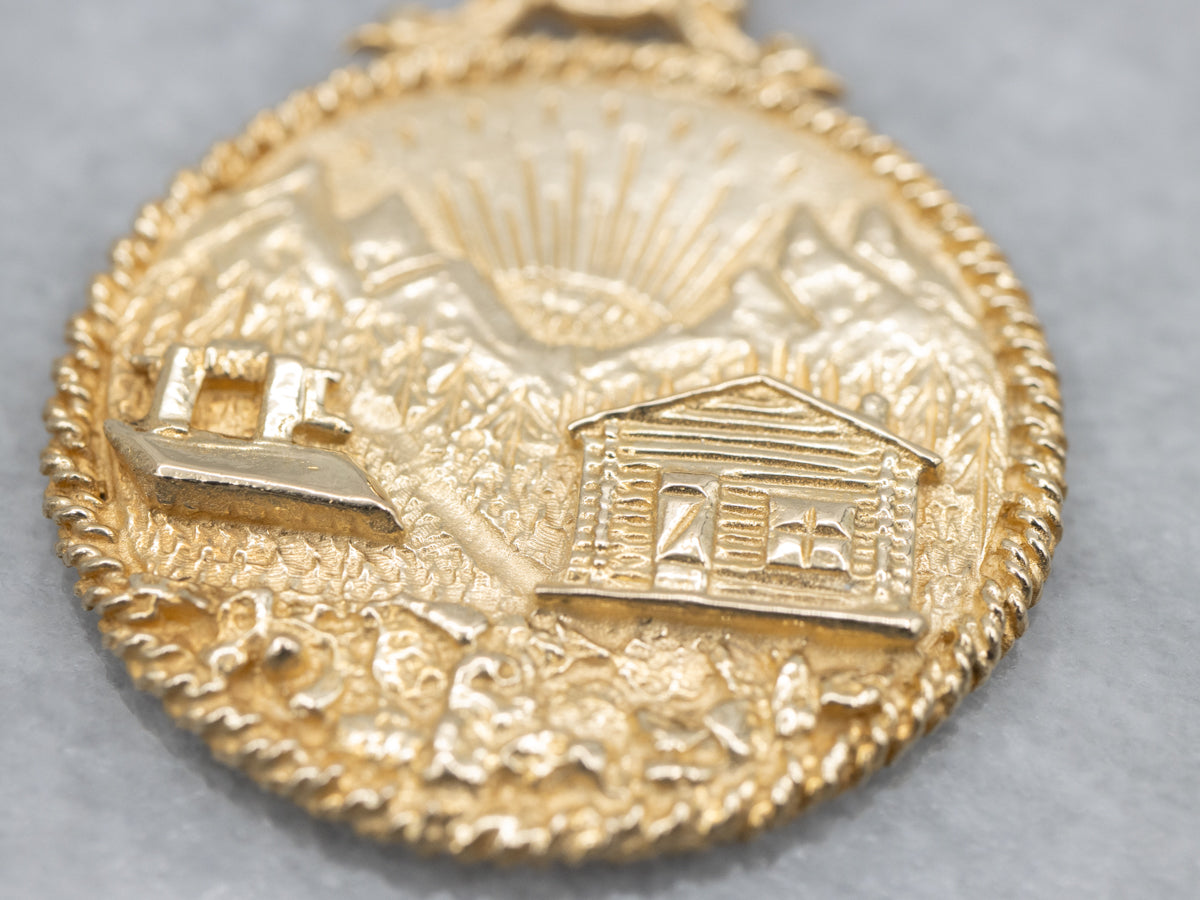 Detailed Gold Mountain Cabin "ALASKA" Pendant
