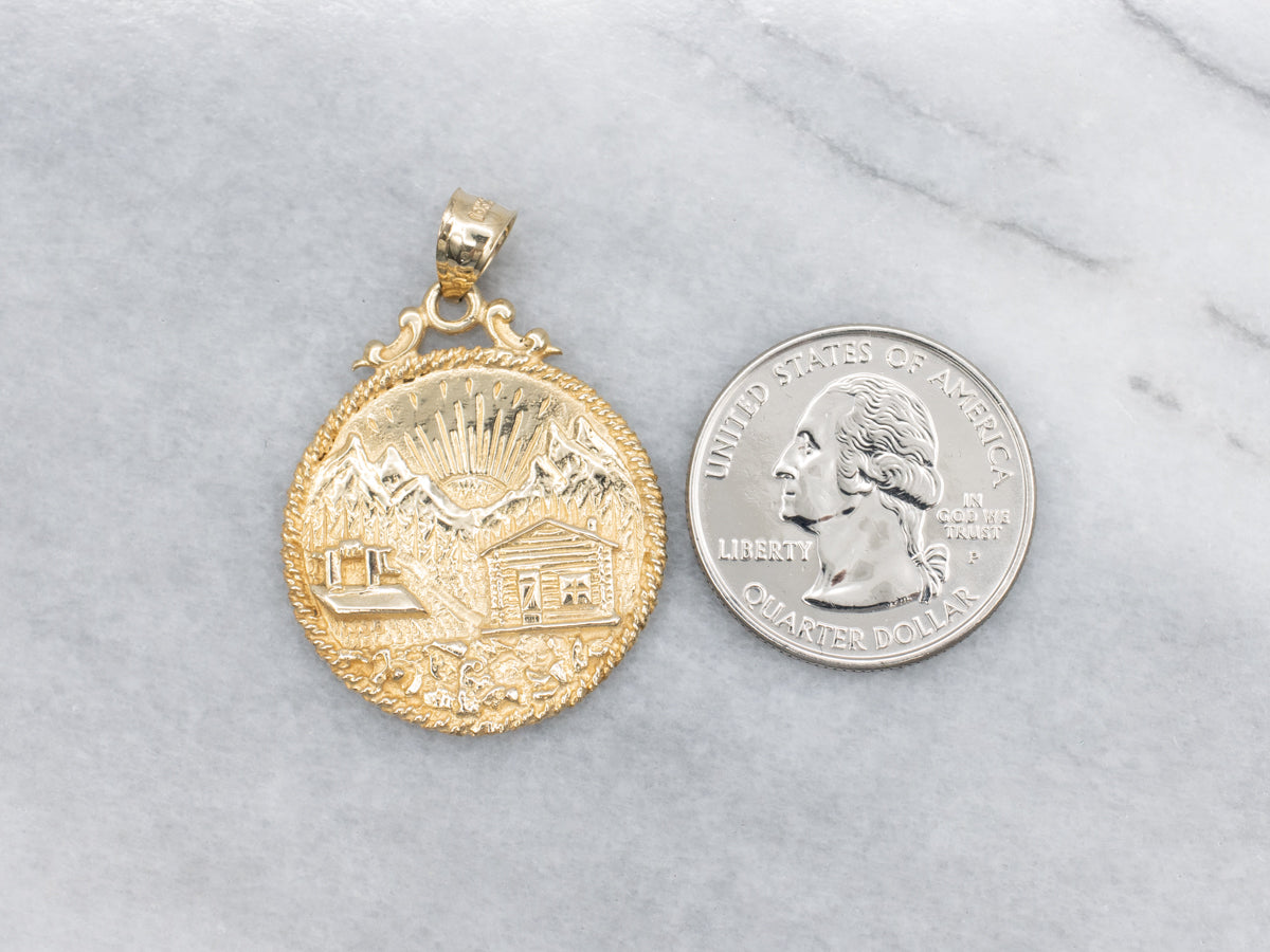 Detailed Gold Mountain Cabin "ALASKA" Pendant