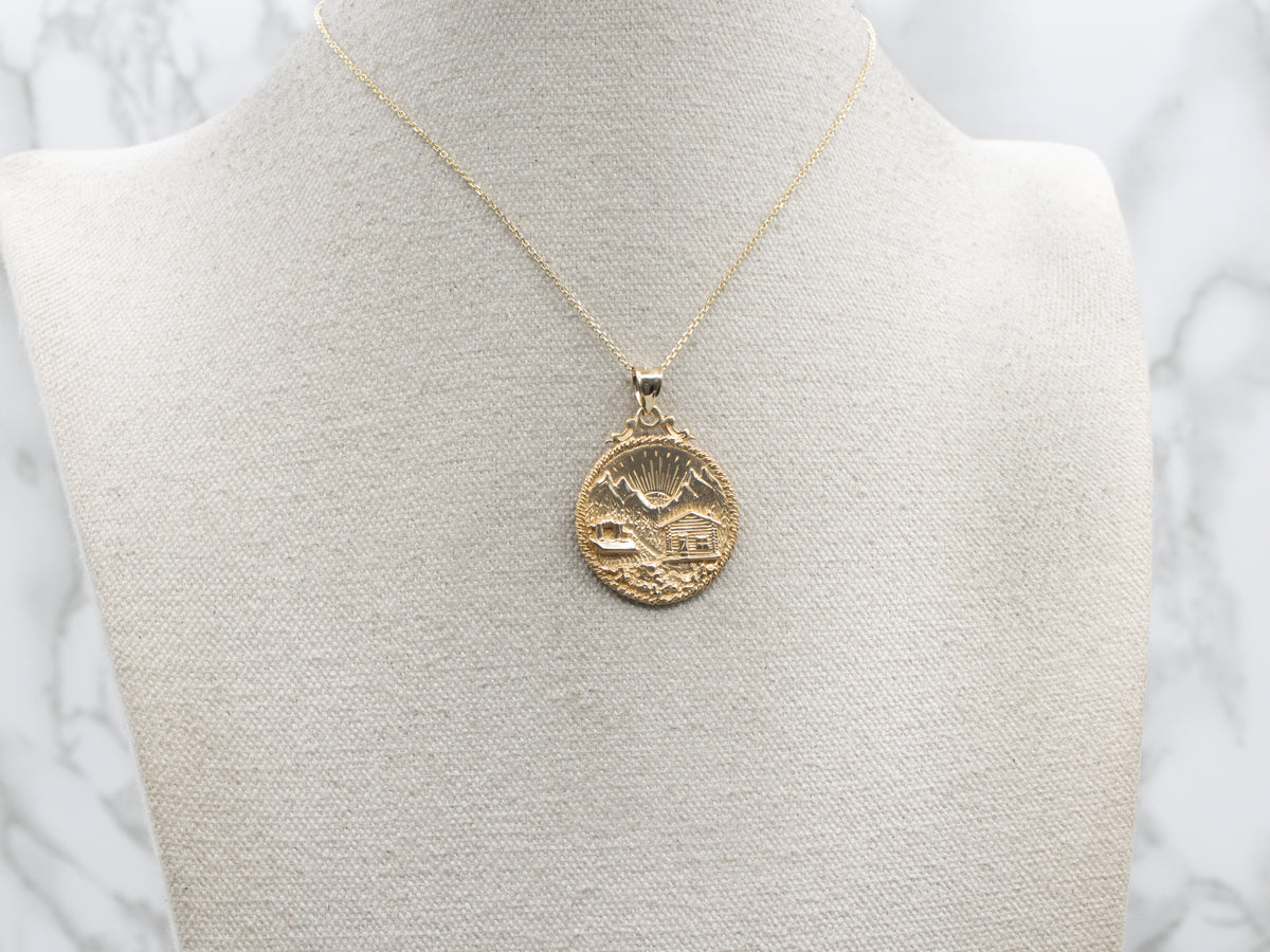 Detailed Gold Mountain Cabin "ALASKA" Pendant
