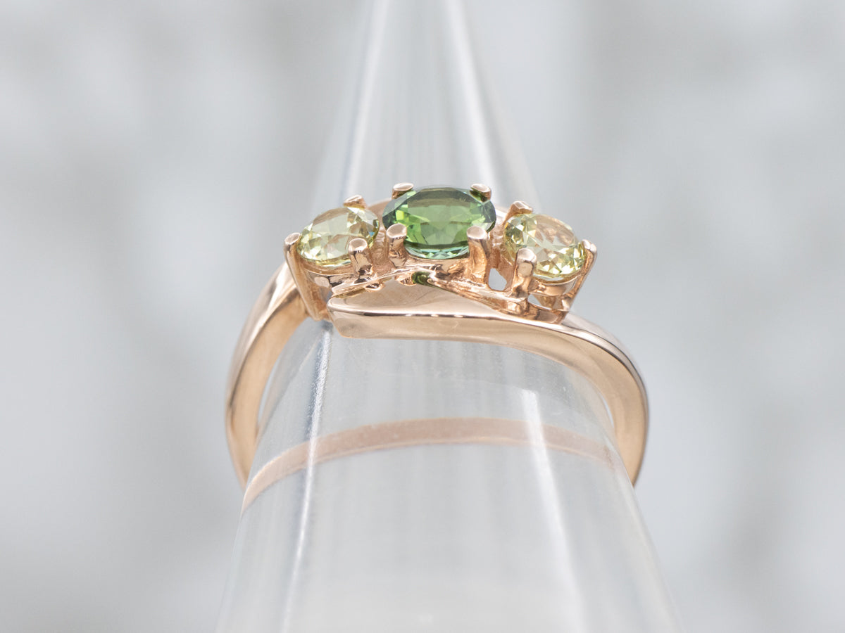 Rose Gold Green Tourmaline and Mali Garnet Bypass Ring