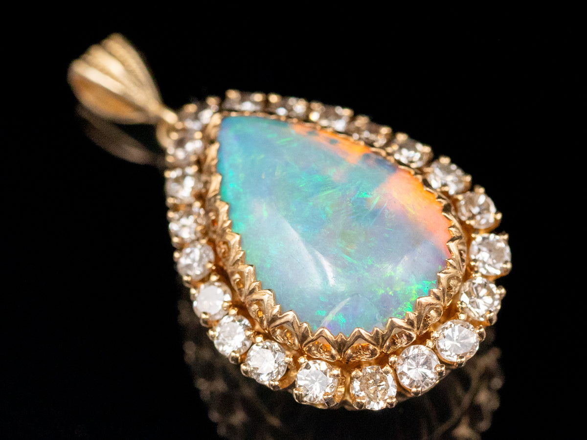 Pear Cut Opal and Diamond Halo Pendant