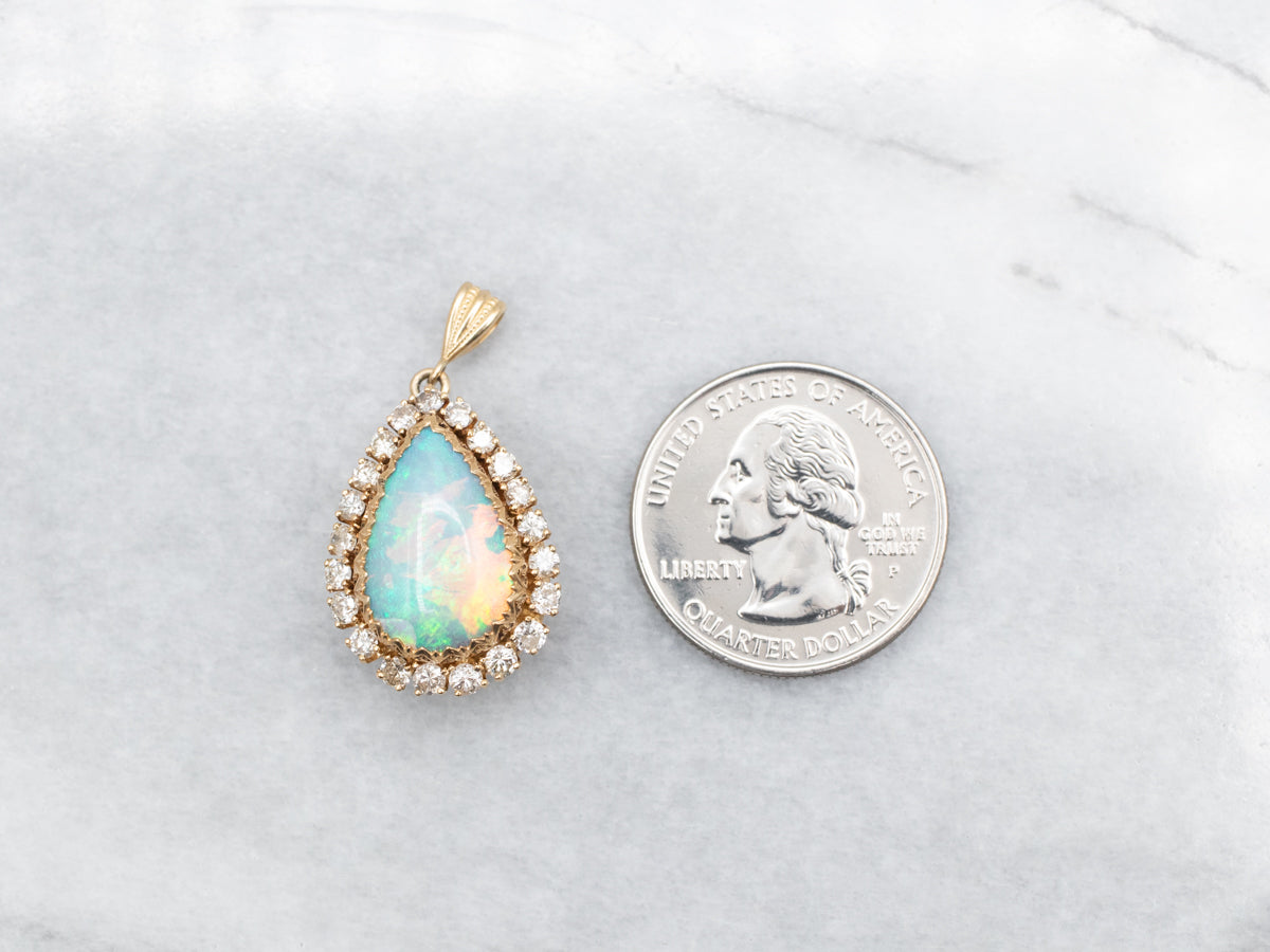 Pear Cut Opal and Diamond Halo Pendant
