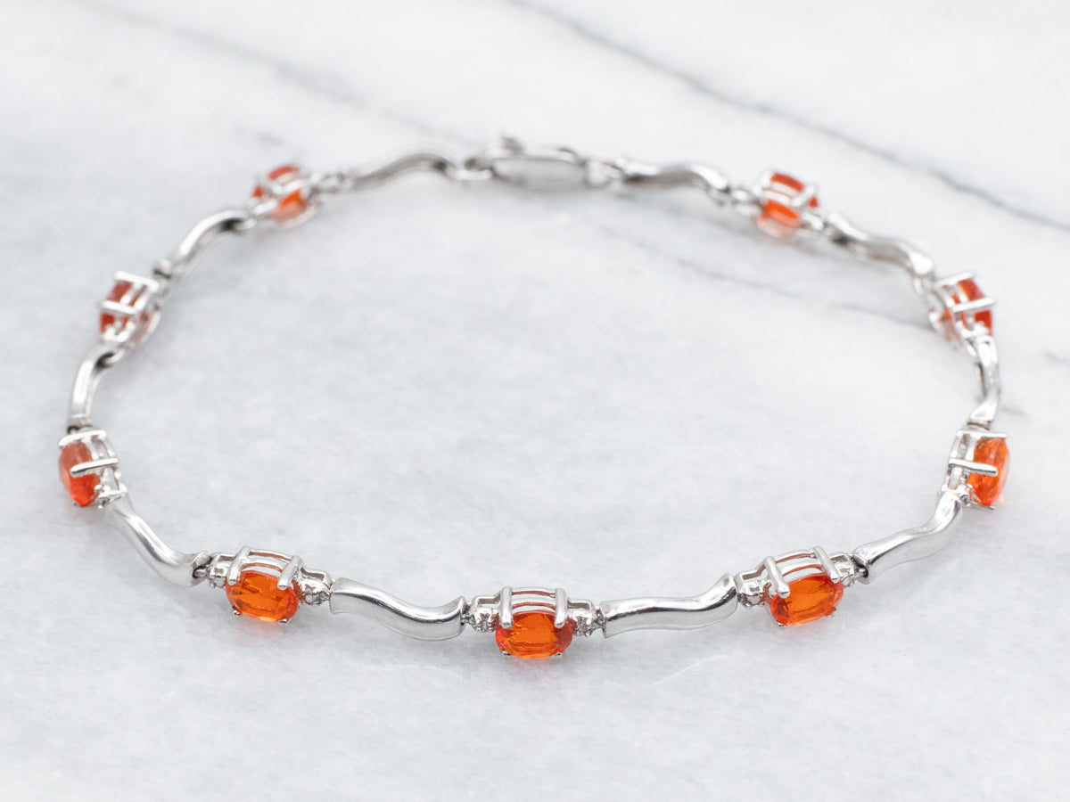 Bright Fire Opal Gemstone Wave Link Bracelet