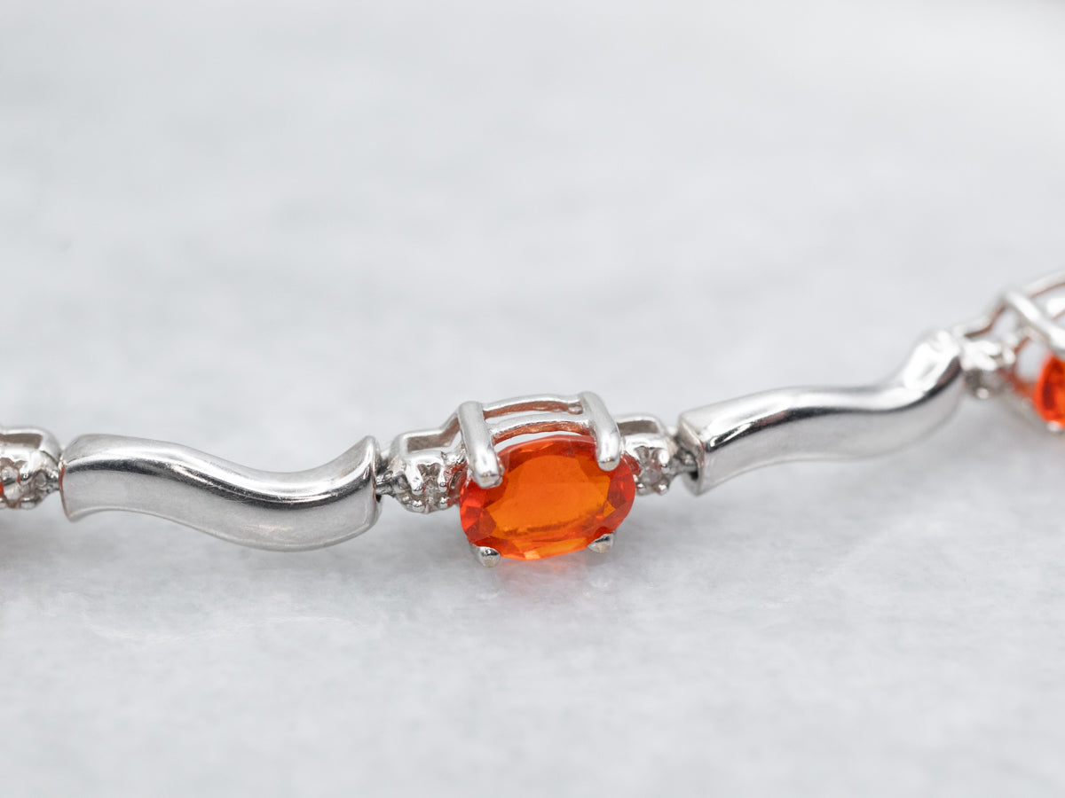 Bright Fire Opal Gemstone Wave Link Bracelet