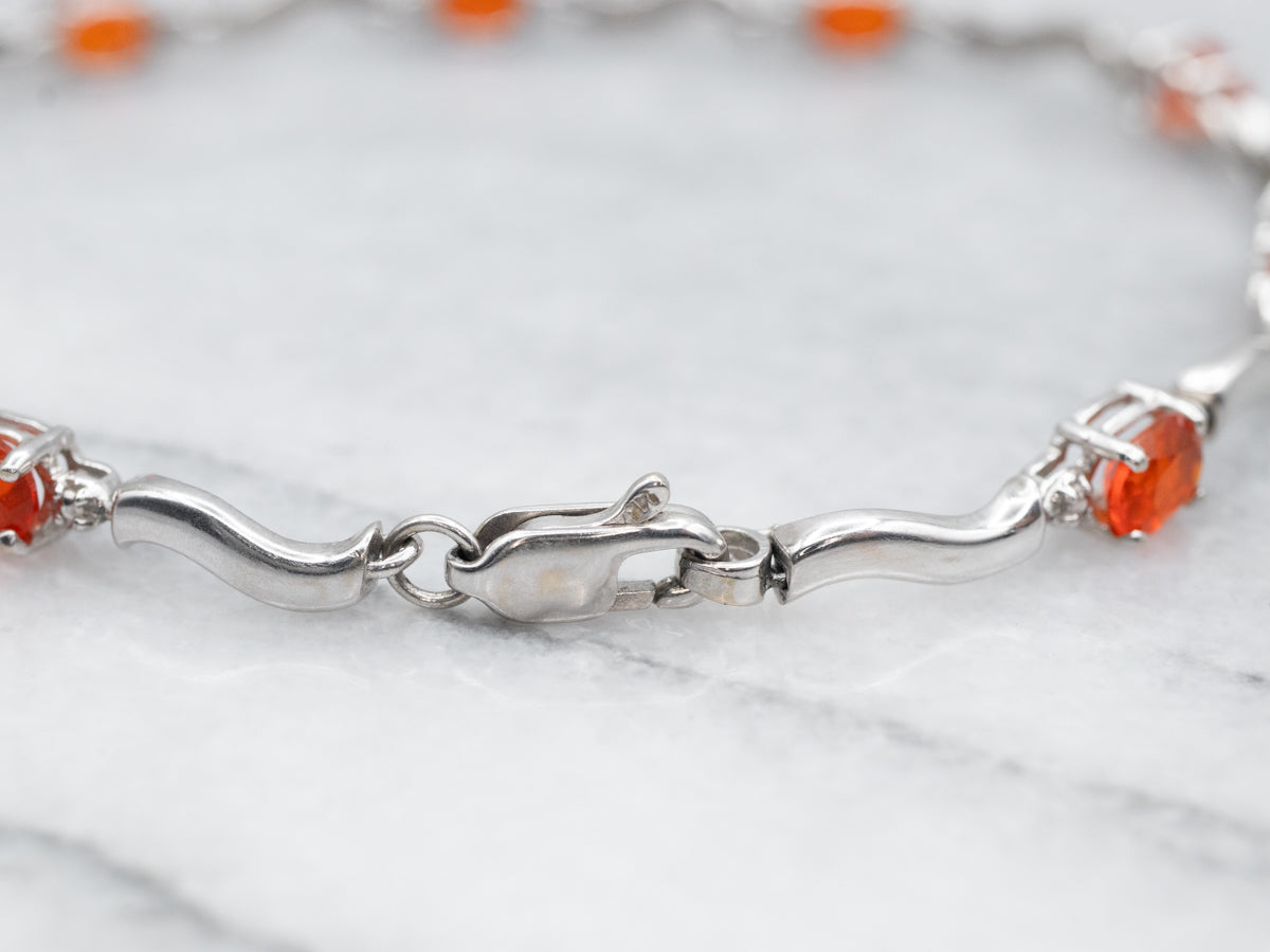 Bright Fire Opal Gemstone Wave Link Bracelet