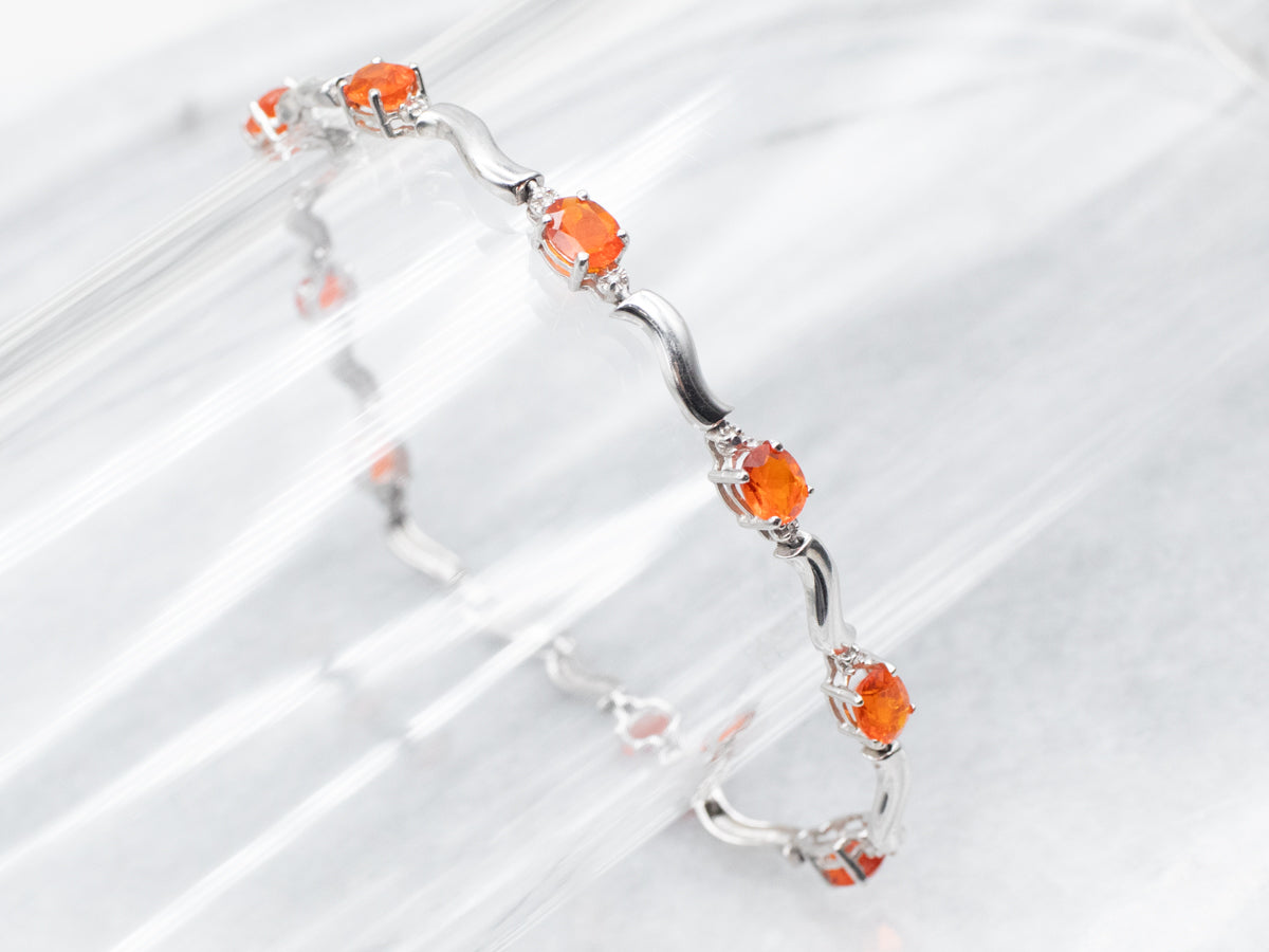 Bright Fire Opal Gemstone Wave Link Bracelet