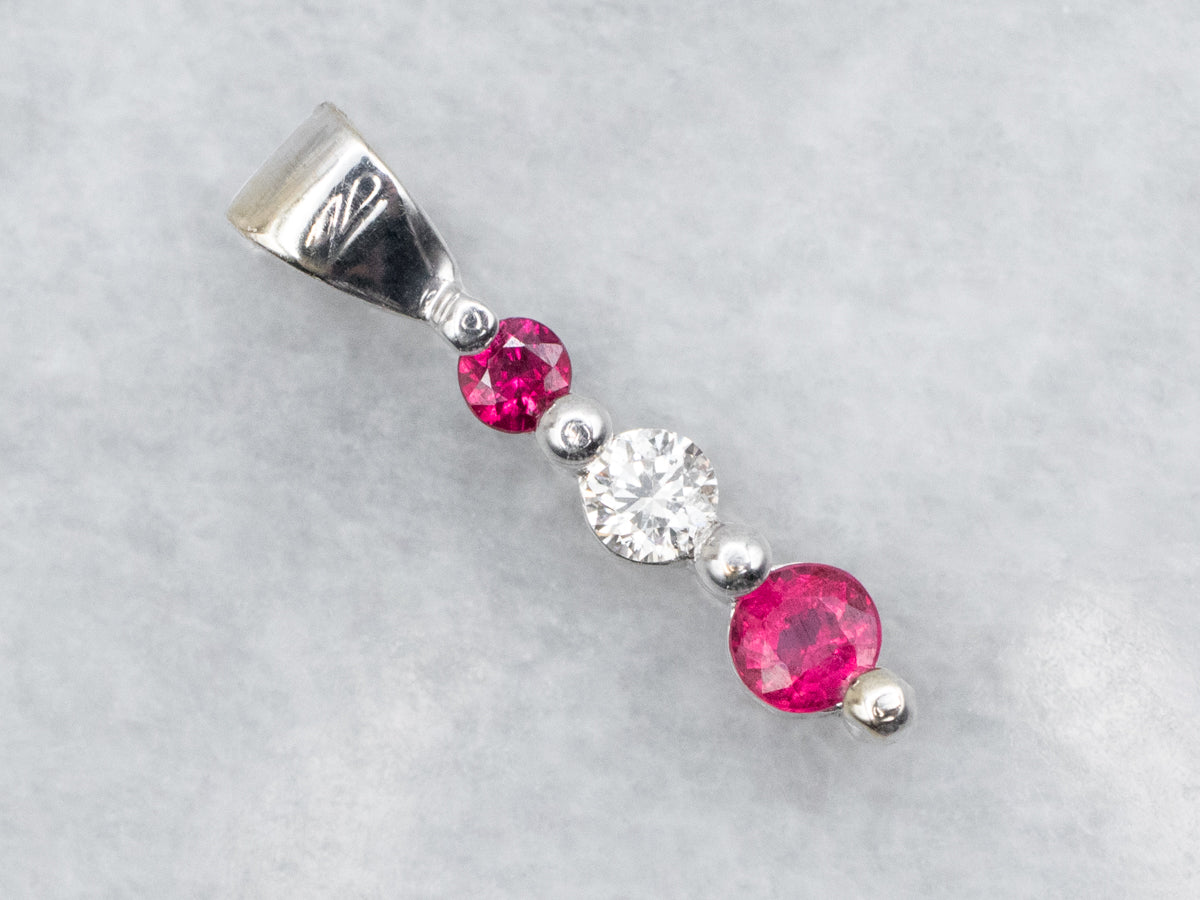 Modern Gold Ruby and Diamond Pendant