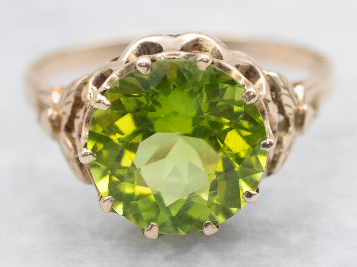 Vintage Peridot Solitaire Botanical Ring