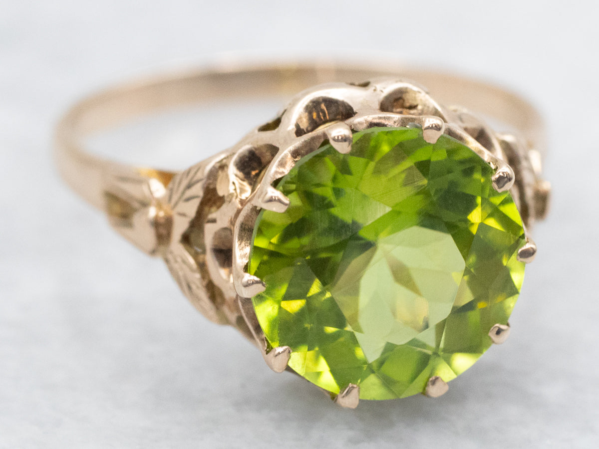 Vintage Peridot Solitaire Botanical Ring