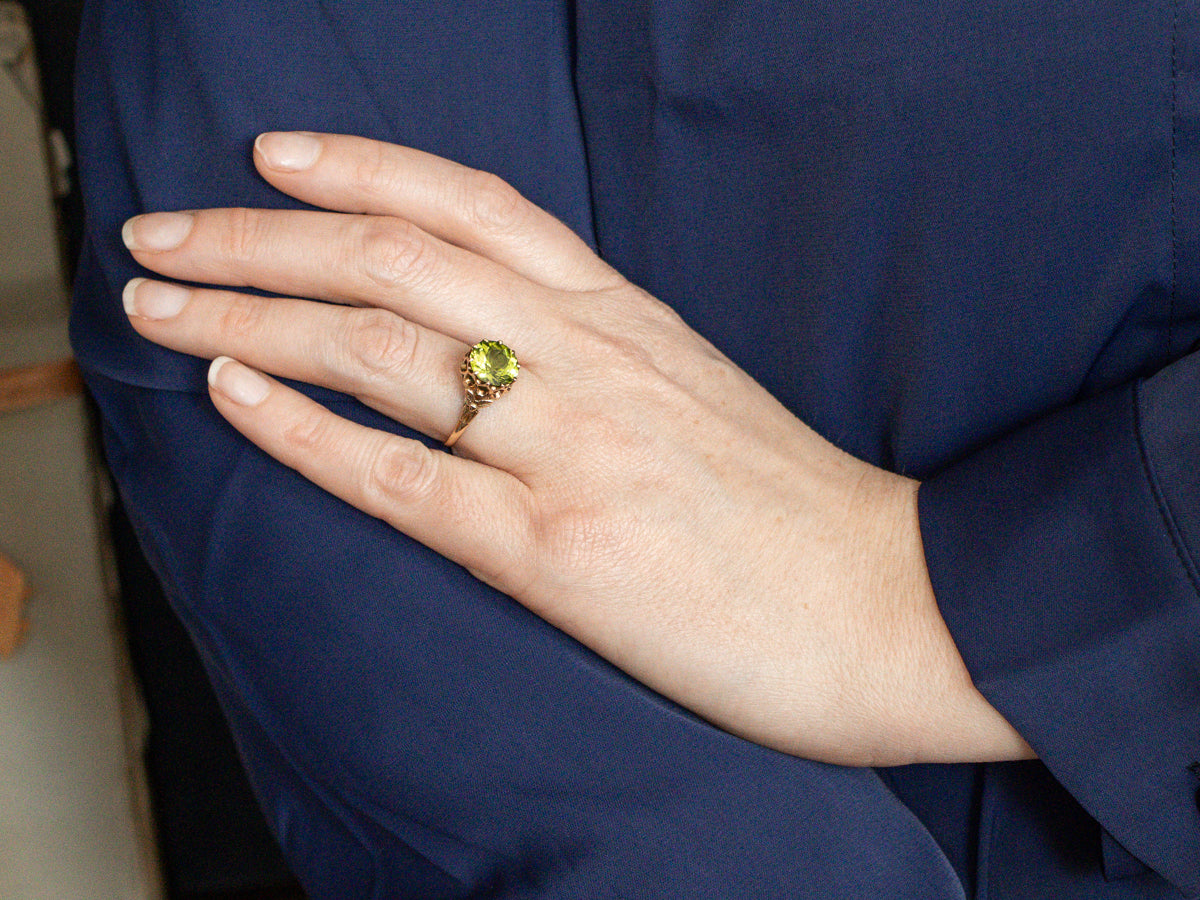 Vintage Peridot Solitaire Botanical Ring