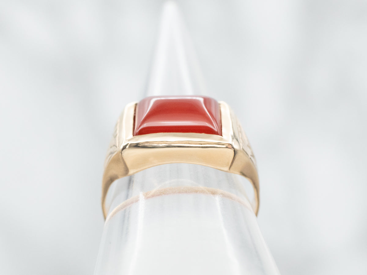 Antique Carnelian Solitaire Ring with Etched Shoulders