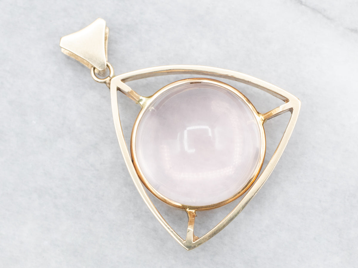Star Rose Quartz Pendant with Triangular Frame