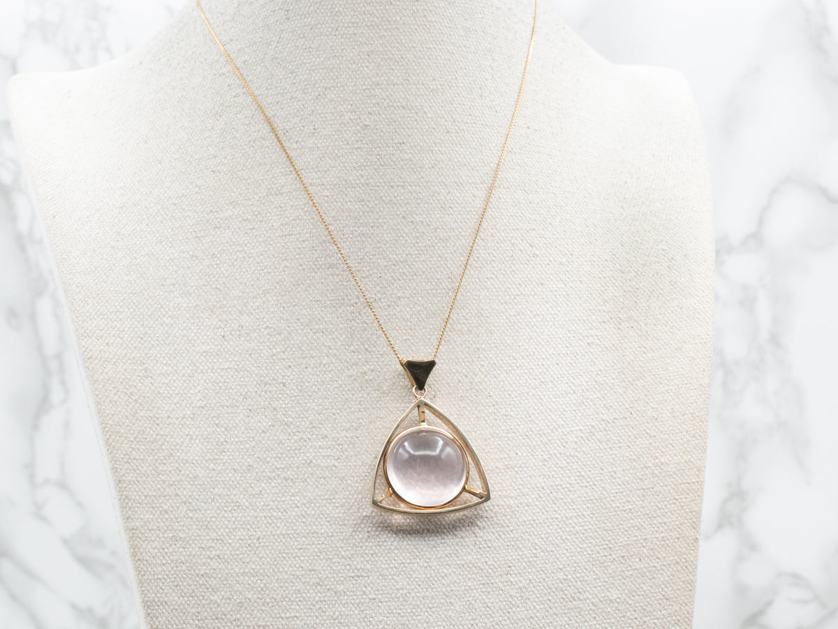 Star Rose Quartz Pendant with Triangular Frame