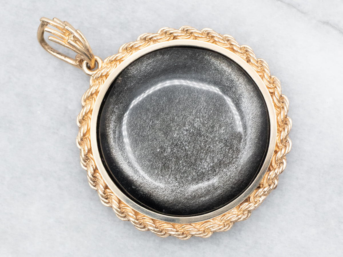 Golden Sheen Obsidian Pendant with Twisted Gold Frame