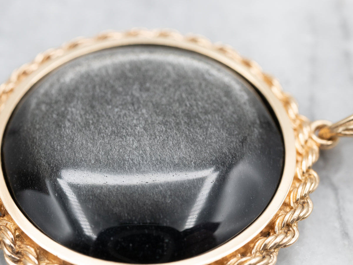 Golden Sheen Obsidian Pendant with Twisted Gold Frame