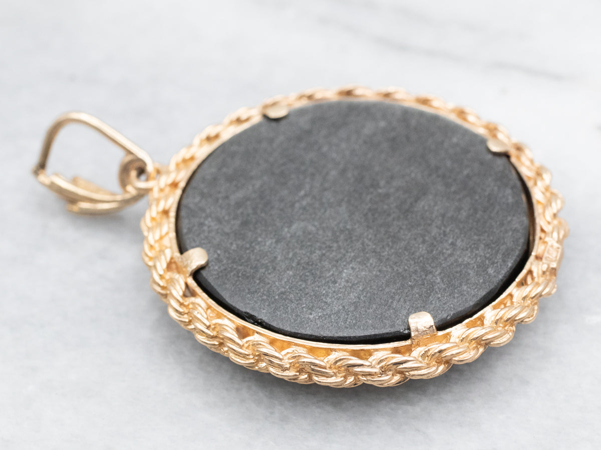 Golden Sheen Obsidian Pendant with Twisted Gold Frame