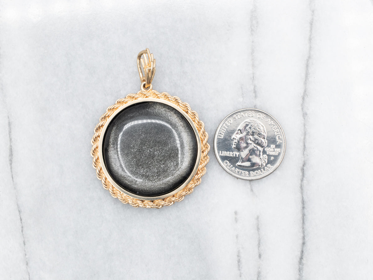 Golden Sheen Obsidian Pendant with Twisted Gold Frame