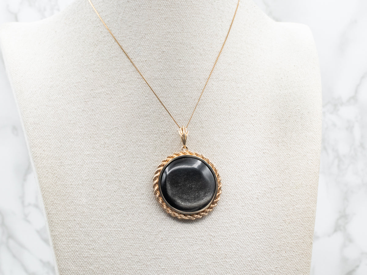 Golden Sheen Obsidian Pendant with Twisted Gold Frame