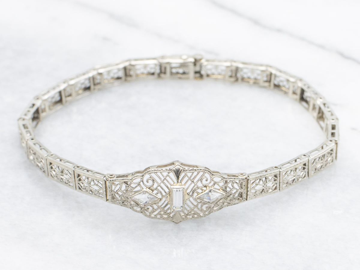 Art Deco White Sapphire Link Bracelet