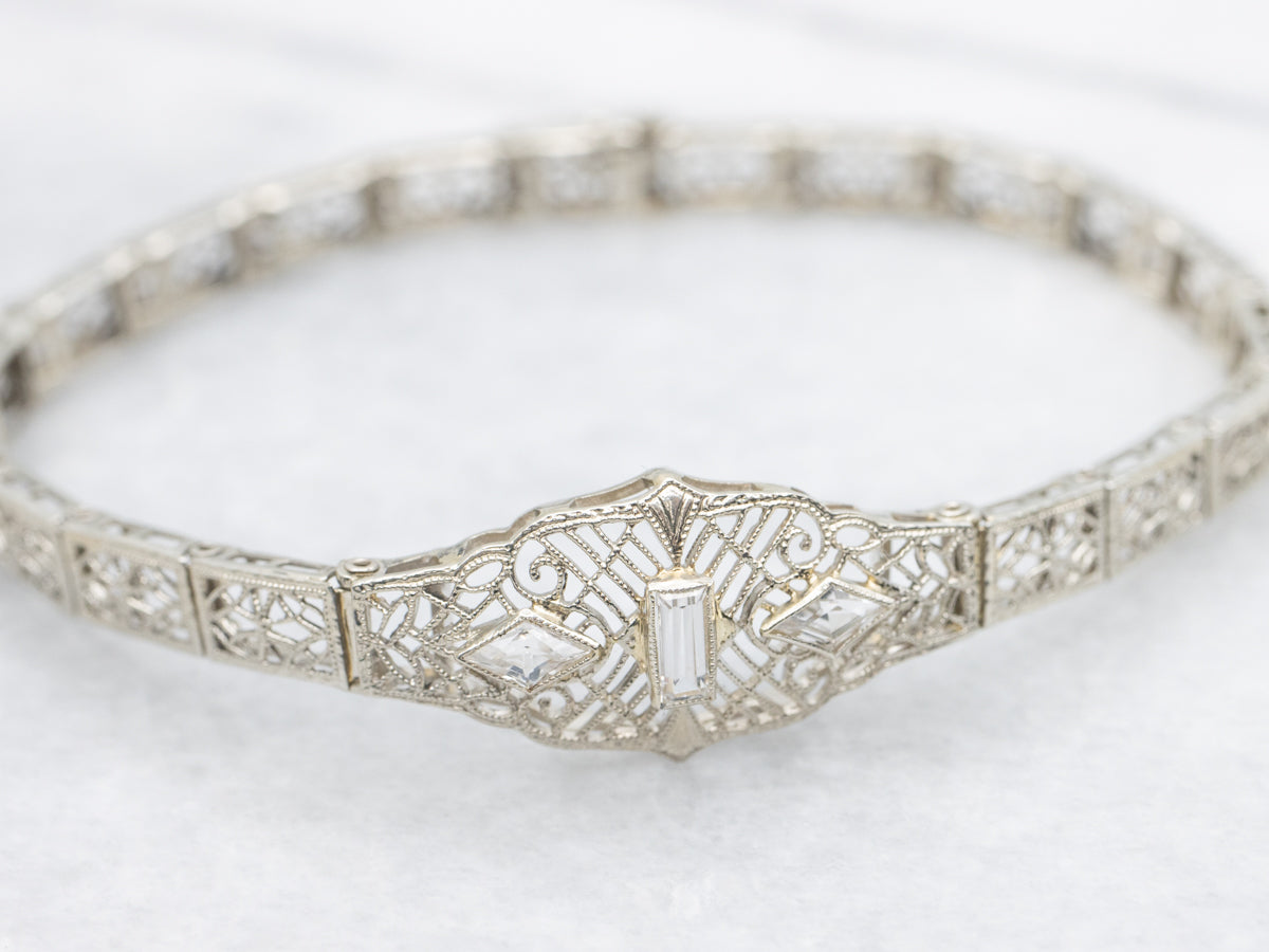 Art Deco White Sapphire Link Bracelet