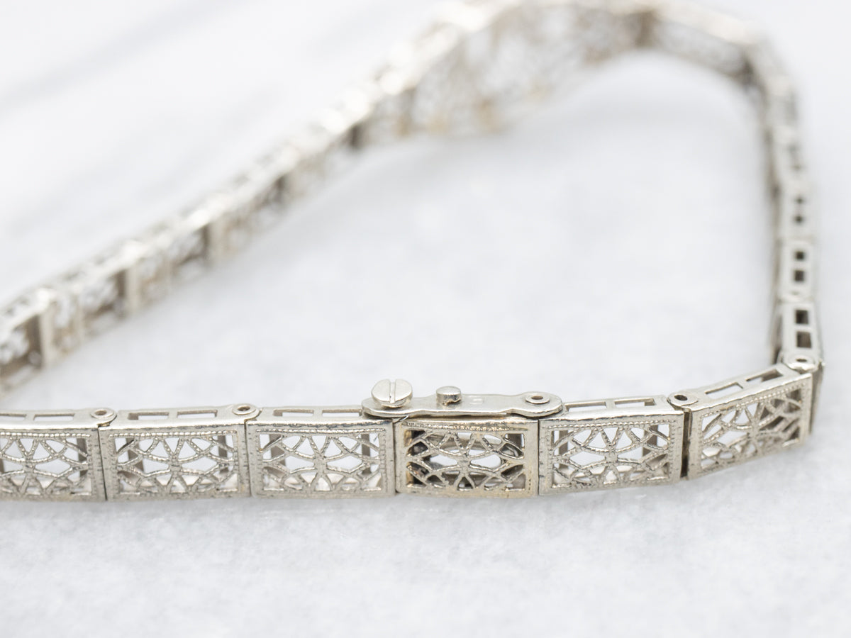 Art Deco White Sapphire Link Bracelet