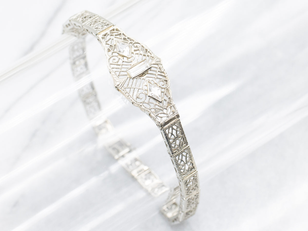 Art Deco White Sapphire Link Bracelet