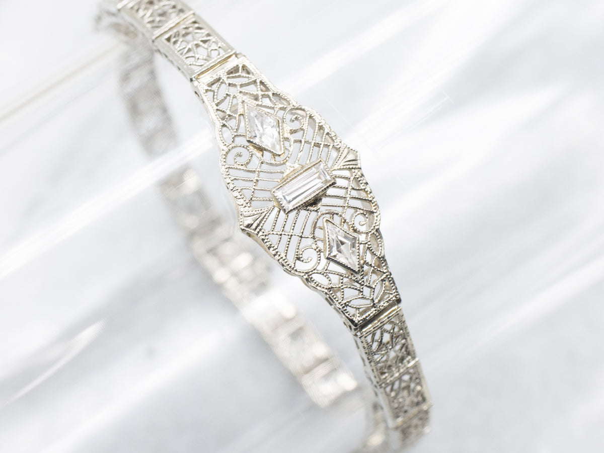 Art Deco White Sapphire Link Bracelet