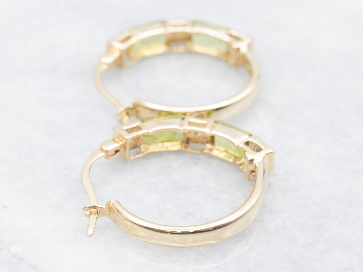 Gold Peridot and Diamond Hoop Earrings