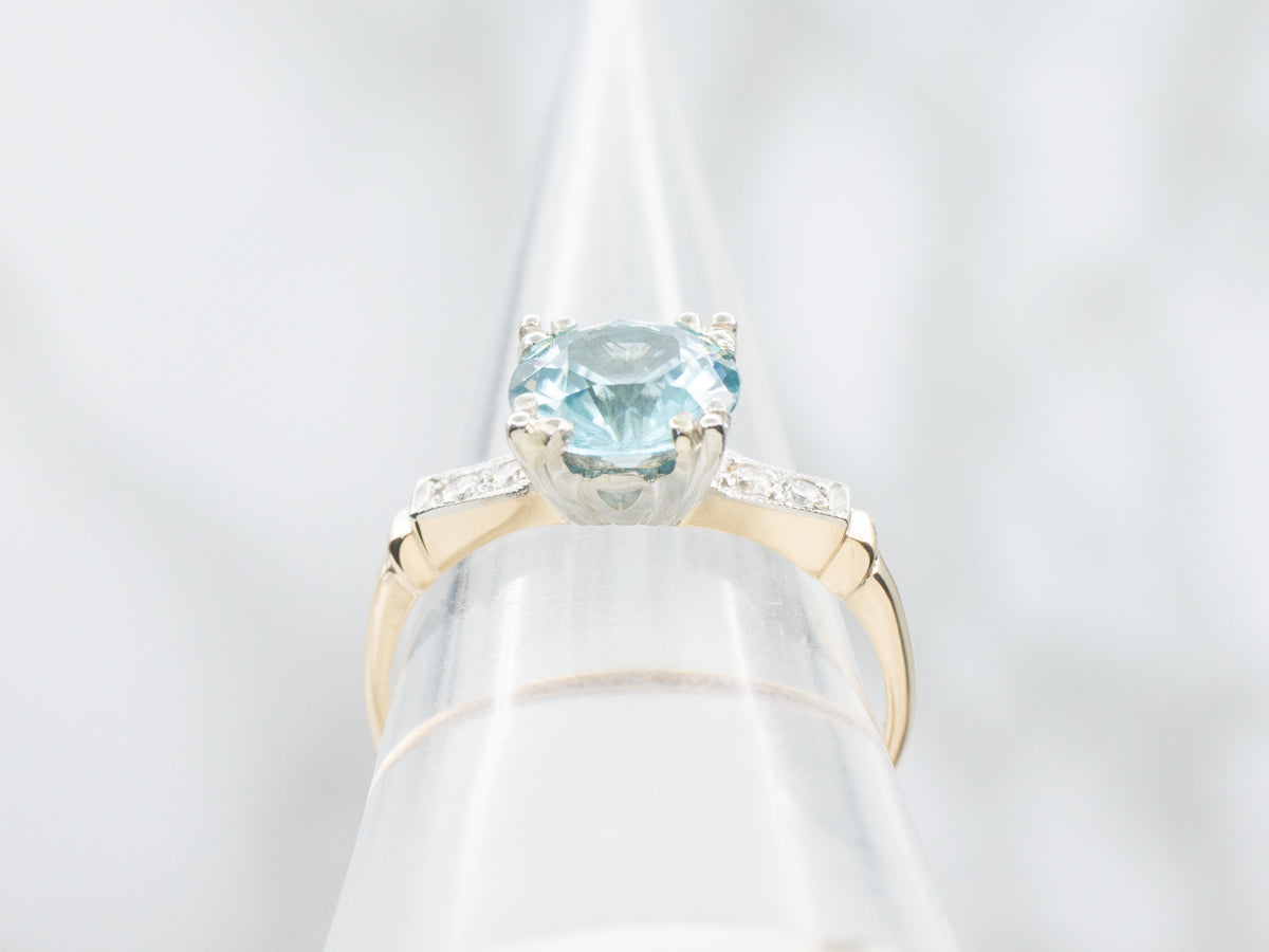 Retro 1950s Blue Zircon and Diamond Ring