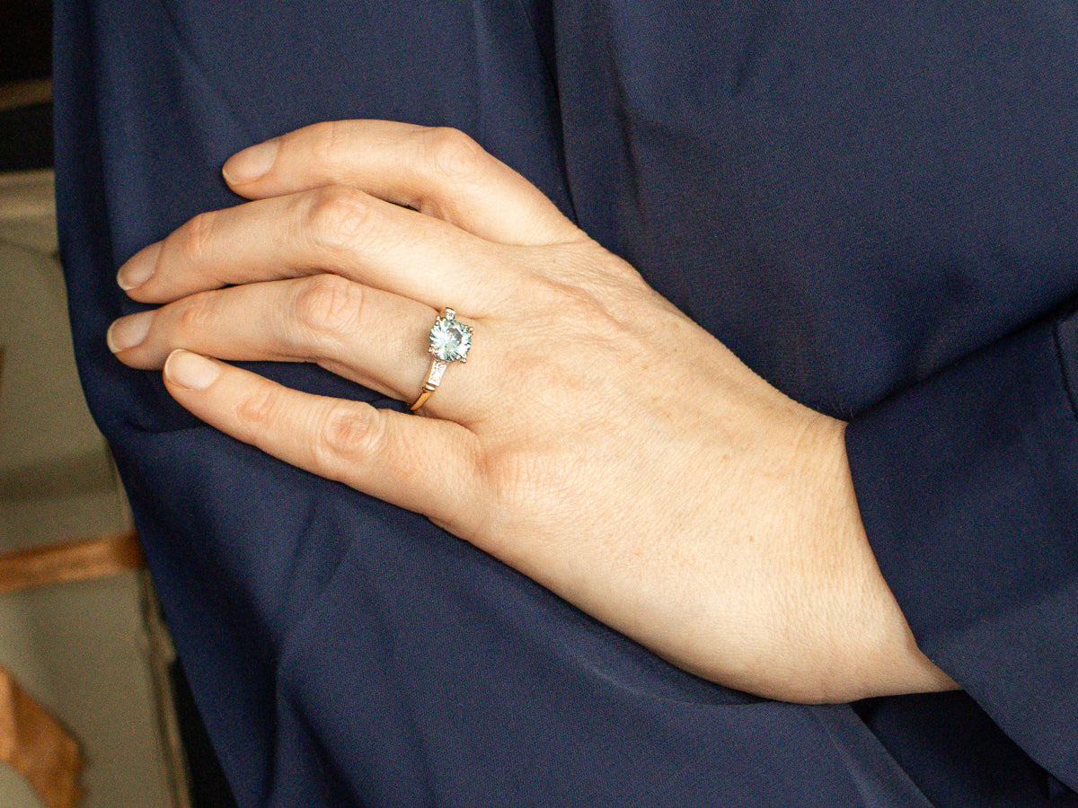 Retro 1950s Blue Zircon and Diamond Ring