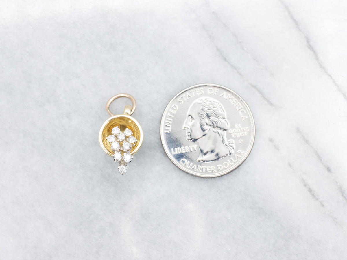 Vintage Gold Diamond and Green Enamel Teacup Pendant