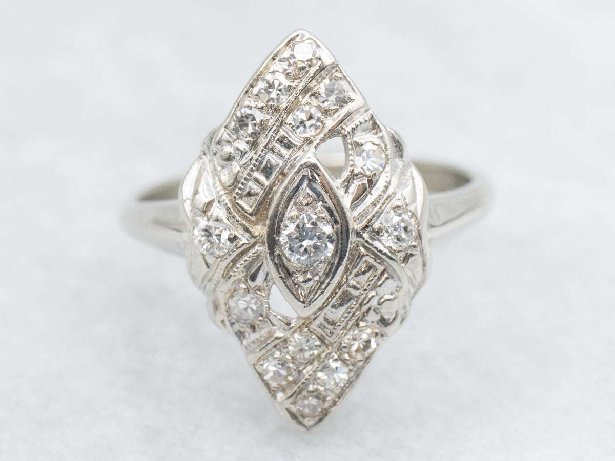 Mid-Century Diamond Marquise Shaped Dinner Ring