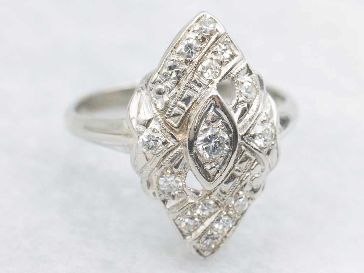 Mid-Century Diamond Marquise Shaped Dinner Ring