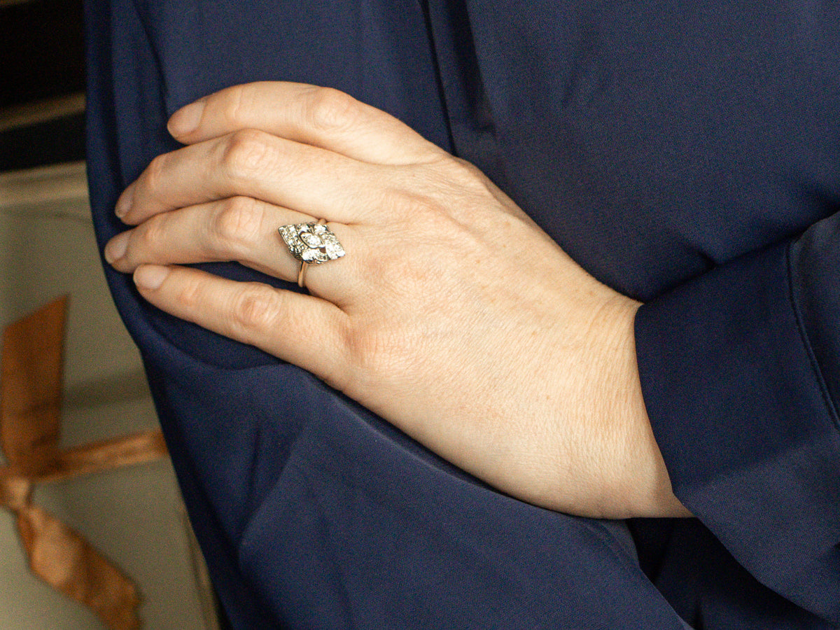 Mid-Century Diamond Marquise Shaped Dinner Ring