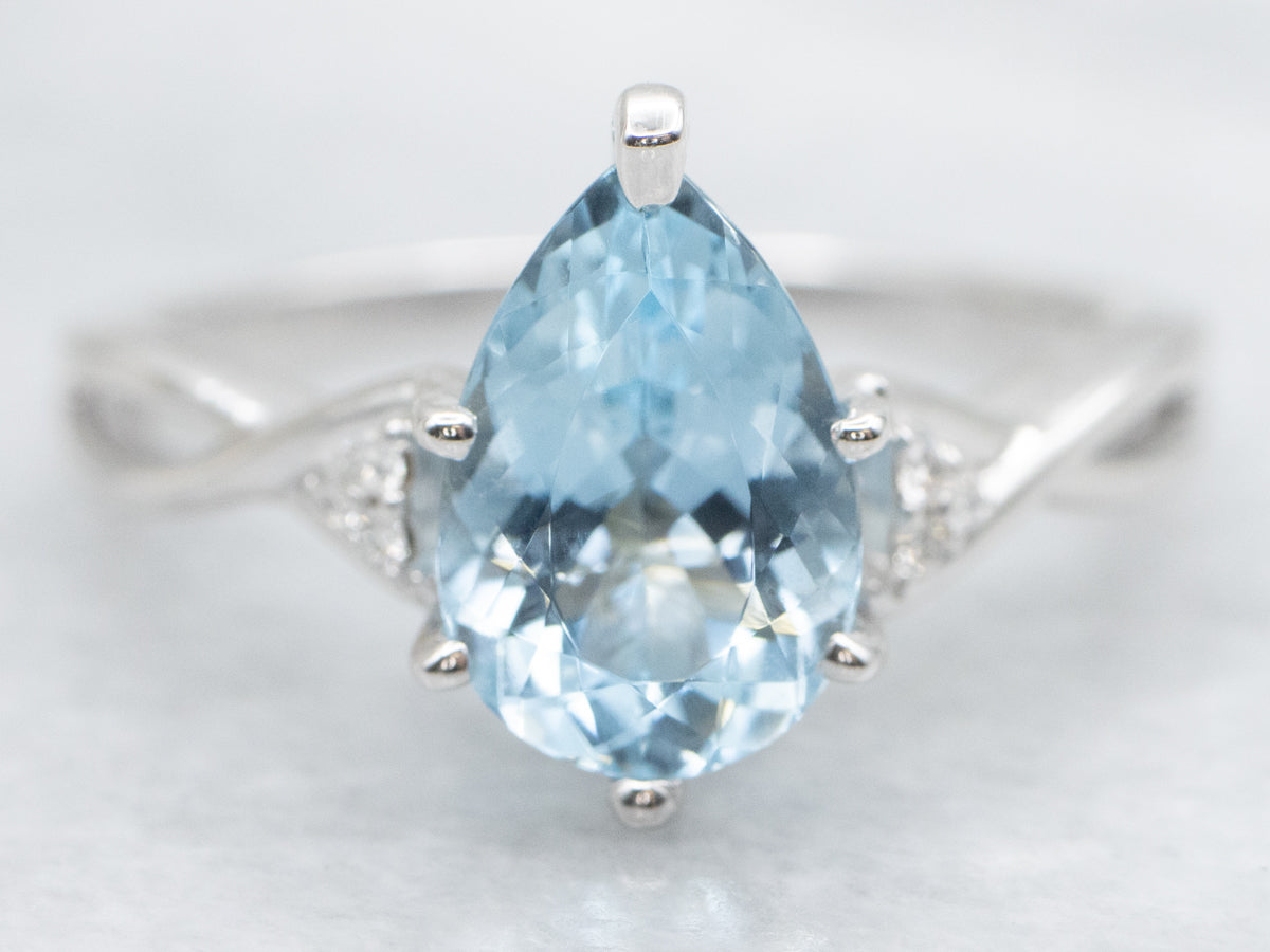 Teardrop Aquamarine and Diamond Ring