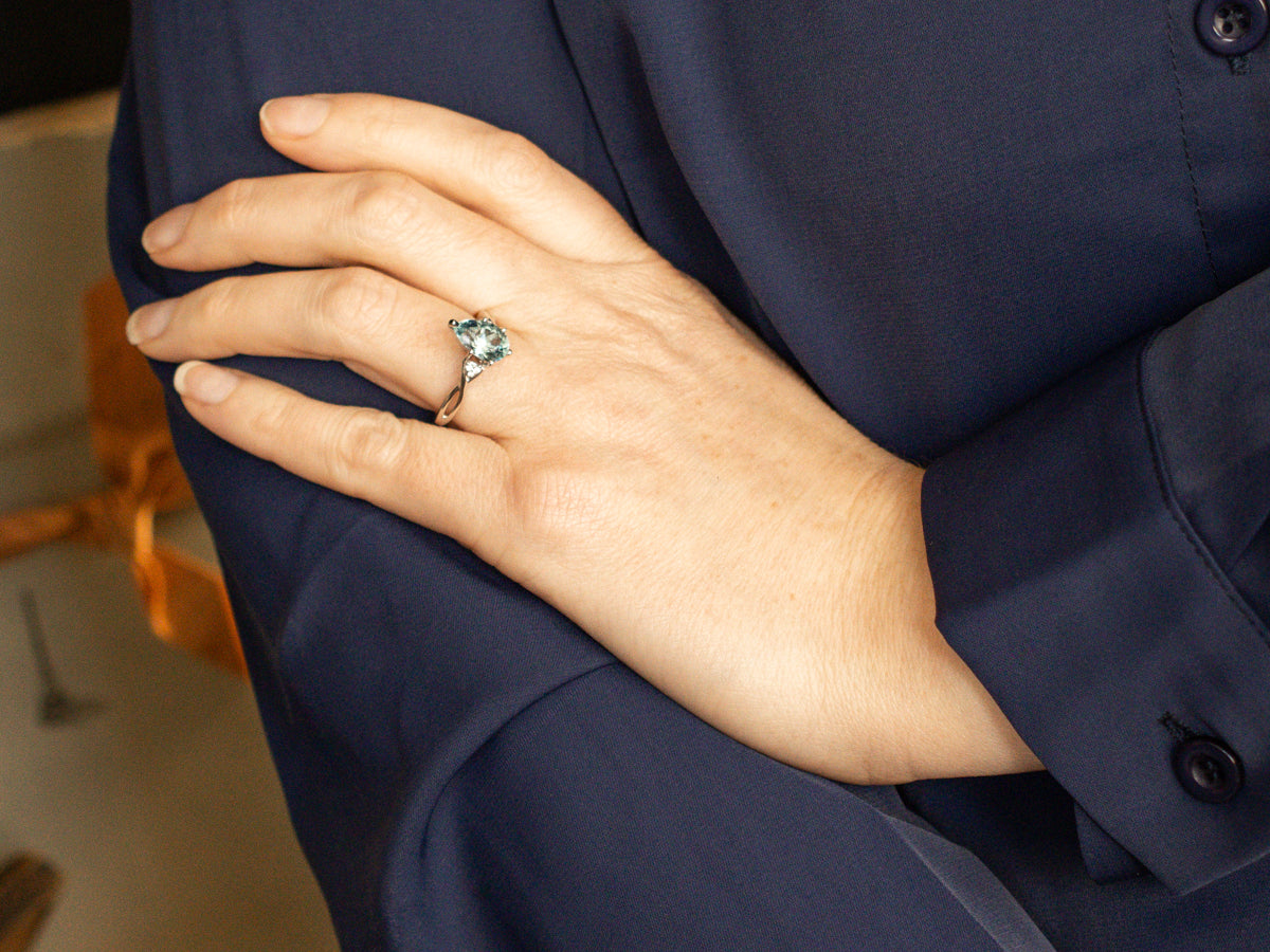 Teardrop Aquamarine and Diamond Ring